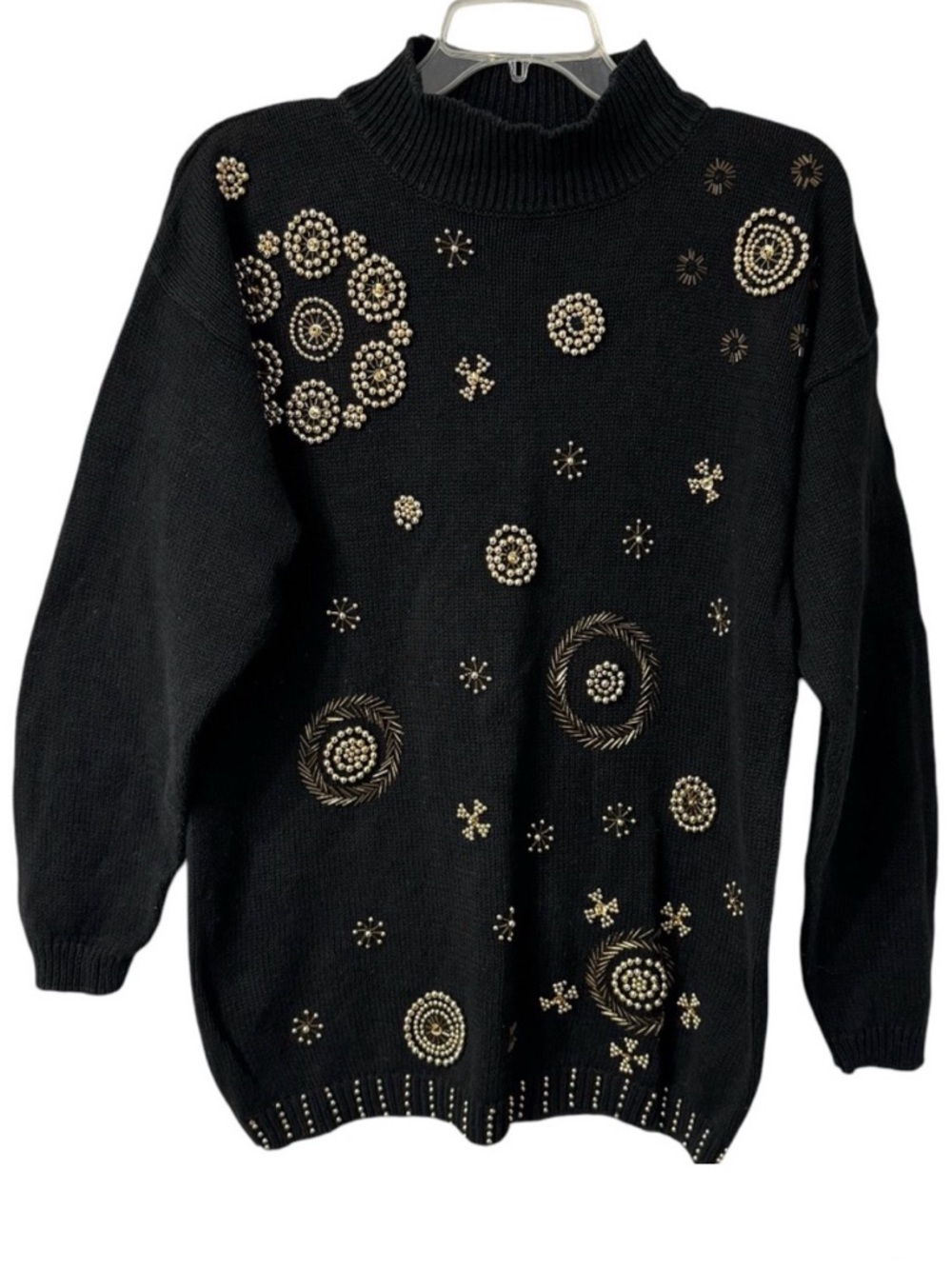 Vintage Victoria Jones Black Beaded Sweater, size Large